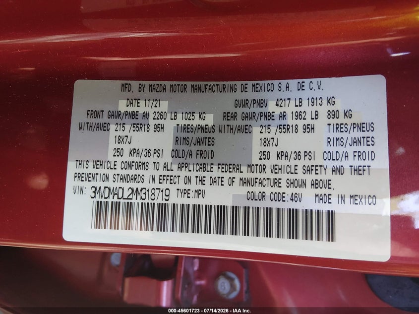 2021 Mazda Cx-30 Premium VIN: 3MVDMADL2MM318719 Lot: 45601723