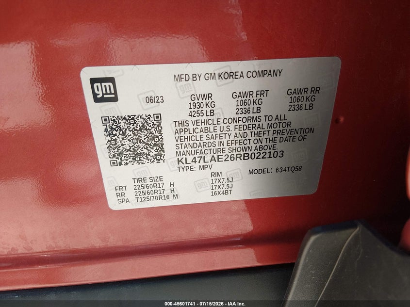 2024 Buick Envista Preferred Fwd VIN: KL47LAE26RB022103 Lot: 45601741