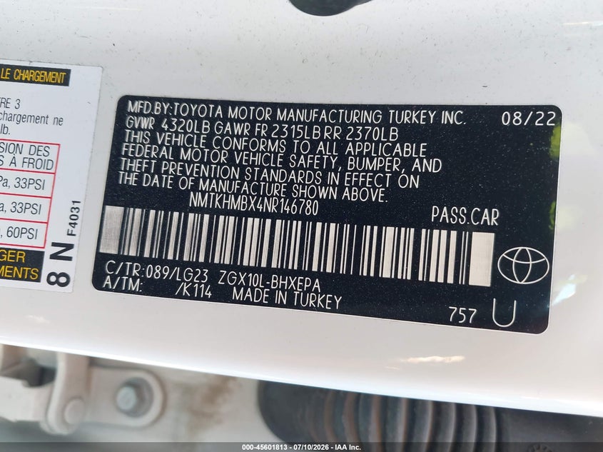 2022 Toyota C-Hr Limited VIN: NMTKHMBX4NR146780 Lot: 45601813