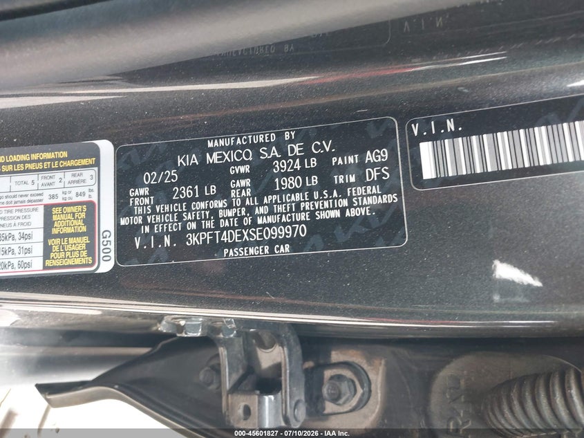 2025 Kia K4 Lxs VIN: 3KPFT4DEXSE099970 Lot: 45601827