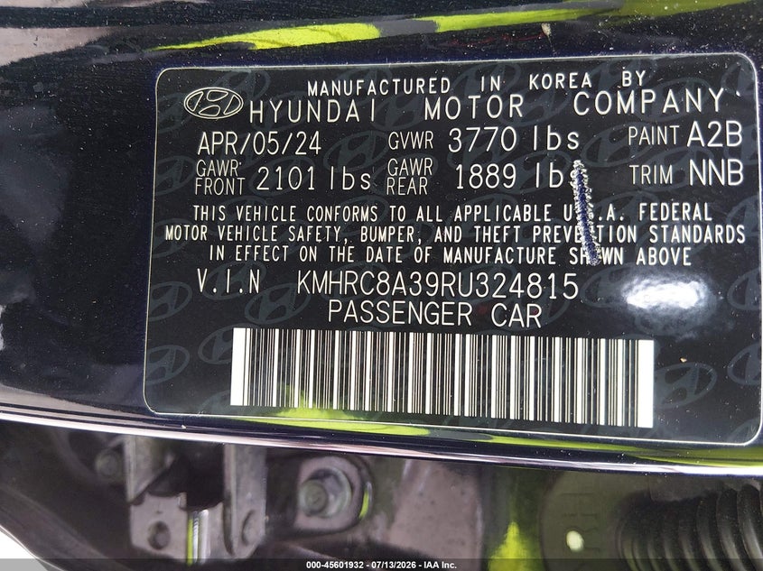 2024 Hyundai Venue Sel VIN: KMHRC8A39RU324815 Lot: 45601932