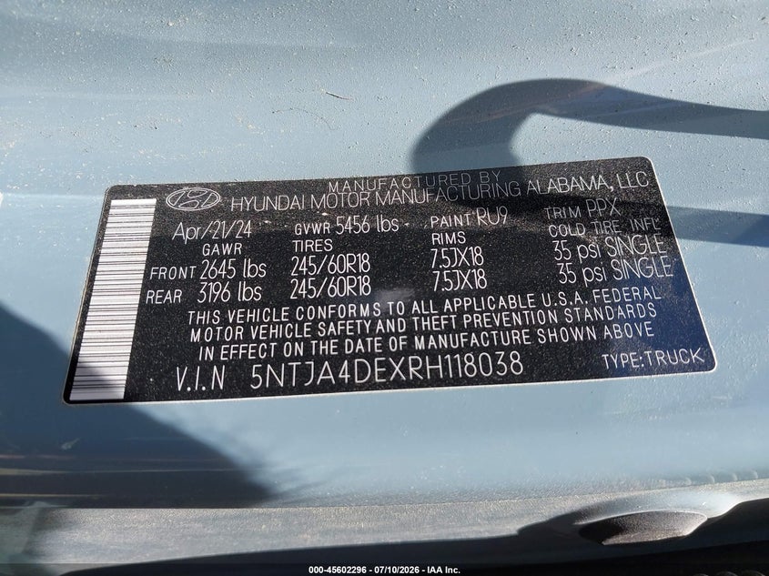 2024 Hyundai Santa Cruz Se VIN: 5NTJA4DEXRH118038 Lot: 45602296