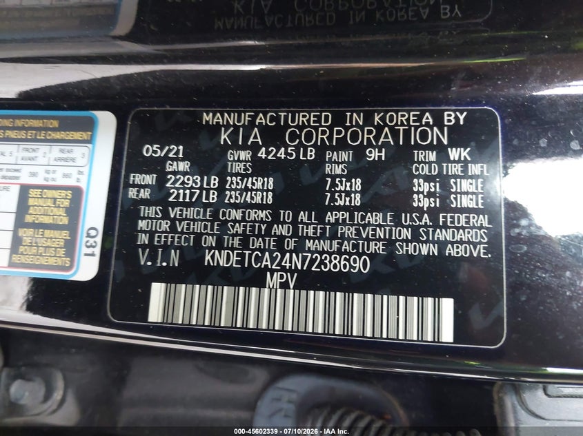 2022 Kia Seltos Sx Turbo VIN: KNDETCA24N7238690 Lot: 45602339