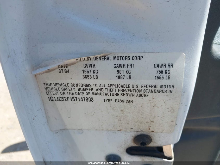 2005 Chevrolet Cavalier VIN: 1G1JC52F157147803 Lot: 45602455