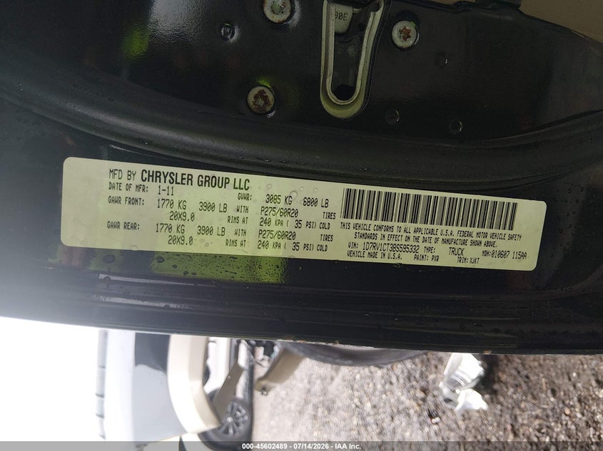 RAM RAM 1500 2011 VIN 1D7RV1CT3BS595332