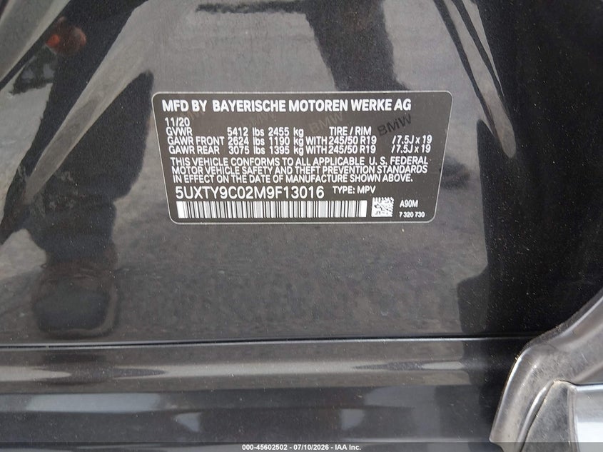 2021 BMW X3 M40I VIN: 5UXTY9C02M9F13016 Lot: 45602502