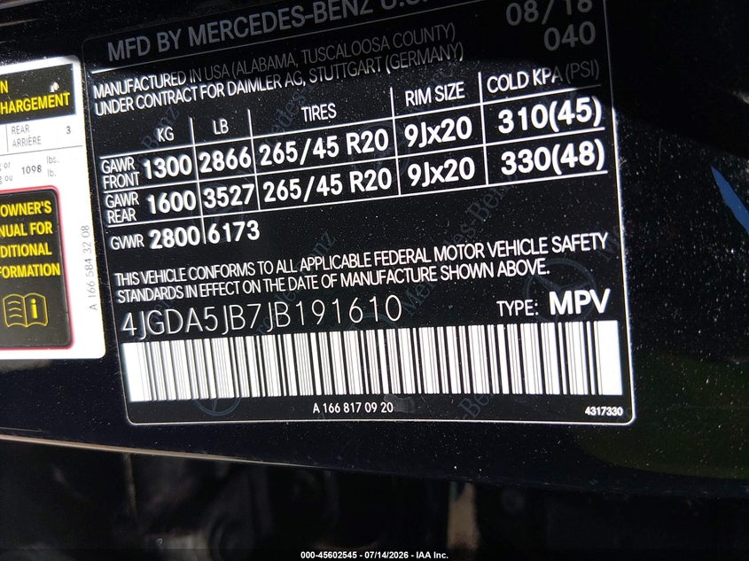 2018 Mercedes-Benz Gle 350 VIN: 4JGDA5JB7JB191610 Lot: 45602545
