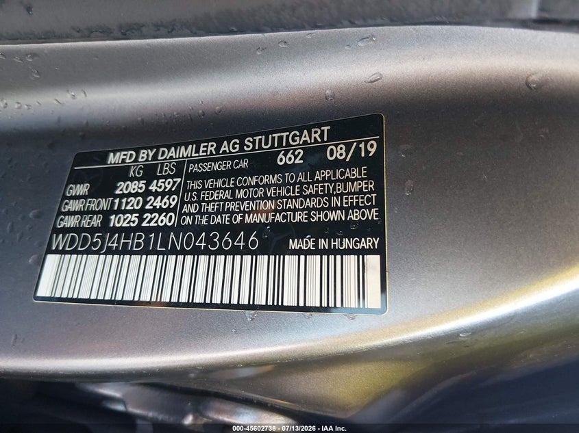 2020 Mercedes-Benz Cla 250 4Matic VIN: WDD5J4HB1LN043646 Lot: 45602738