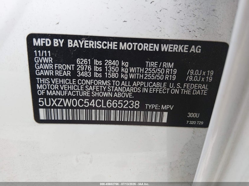 2012 BMW X5 xDrive35D VIN: 5UXZW0C54CL665238 Lot: 45602766