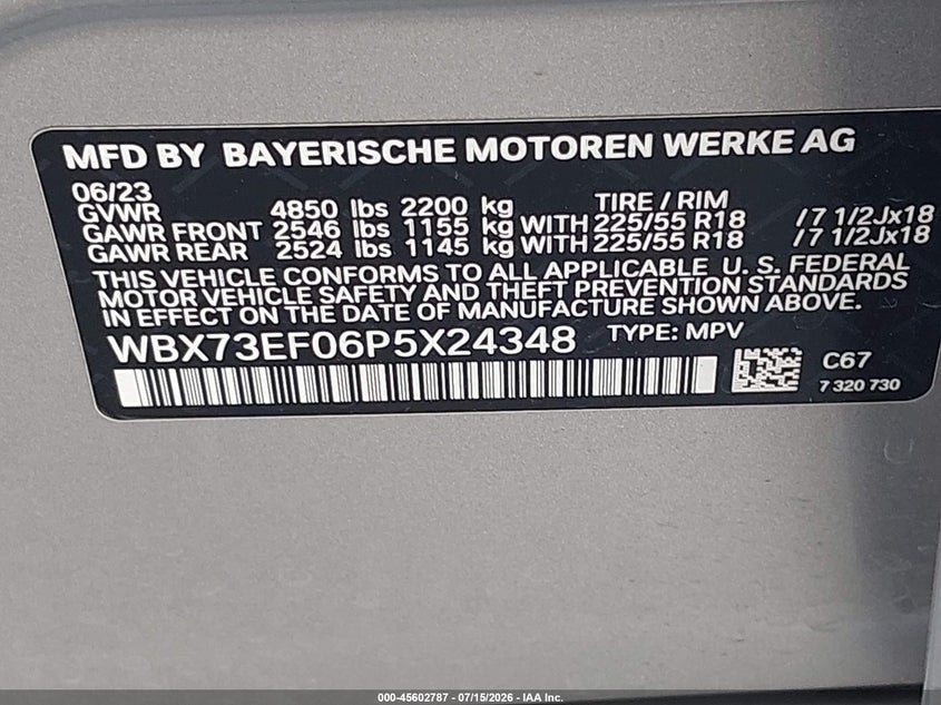 2023 BMW X1 xDrive28I VIN: WBX73EF06P5X24348 Lot: 45602787