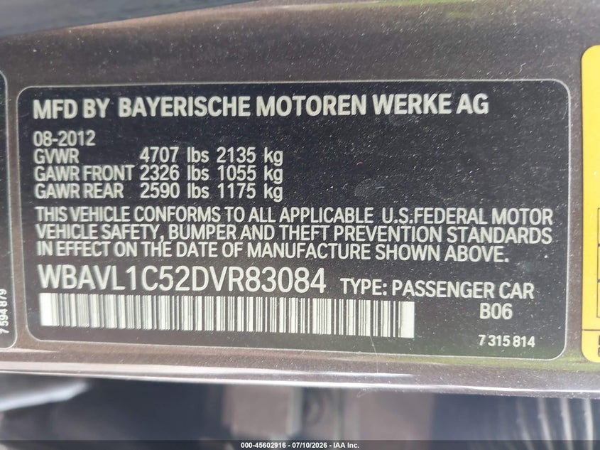 2013 BMW X1 xDrive28I VIN: WBAVL1C52DVR83084 Lot: 45602916