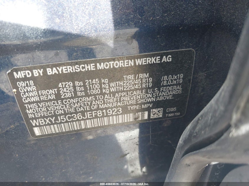 2018 BMW X2 xDrive28I VIN: WBXYJ5C36JEF81923 Lot: 45603026