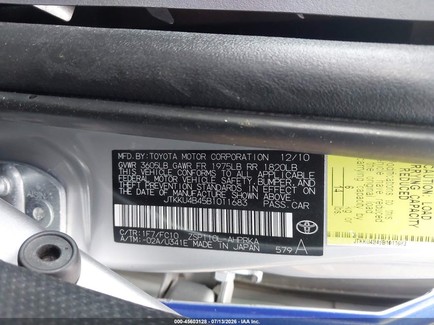2011 Scion Xd VIN: JTKKU4B45B1011683 Lot: 45603128