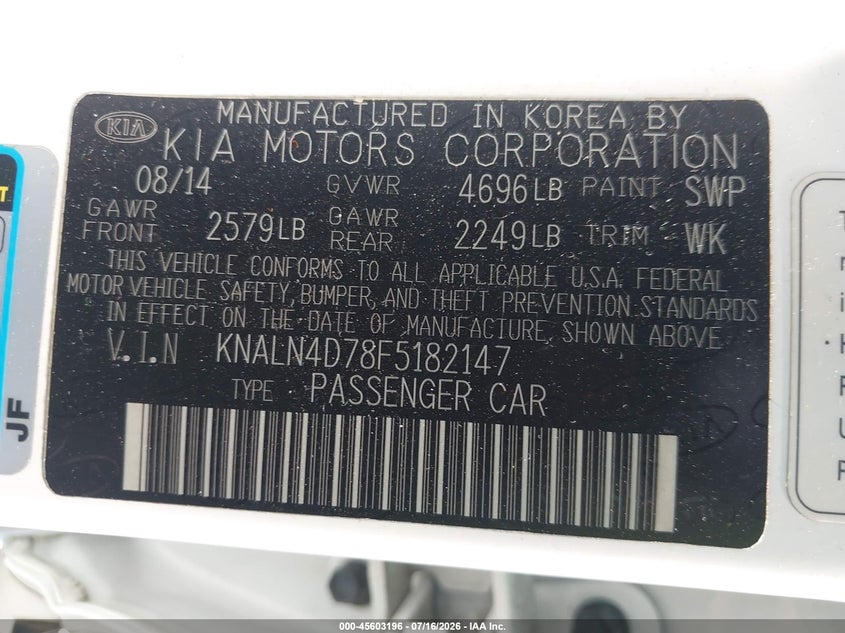 2015 Kia Cadenza Premium VIN: KNALN4D78F5182147 Lot: 45603196