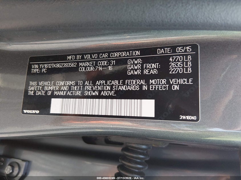 2016 Volvo S60 T5 Premier VIN: YV1612TK8G2393562 Lot: 45603249