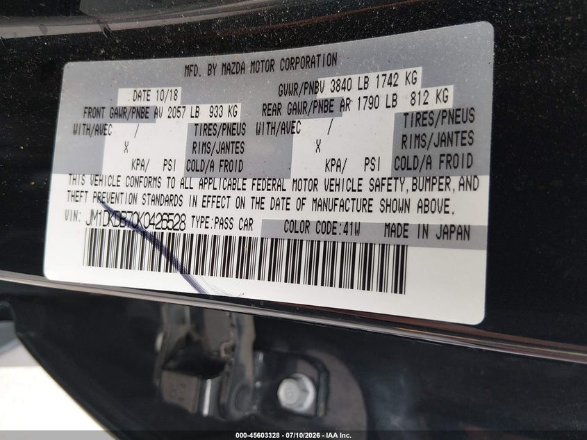 2019 Mazda Cx-3 Sport VIN: JM1DKDB70K0426528 Lot: 45603328