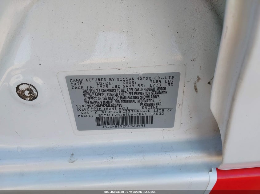 2021 NISSAN VERSA SEDAN 1.6L I-4 DOHC, VVT, 122HP
