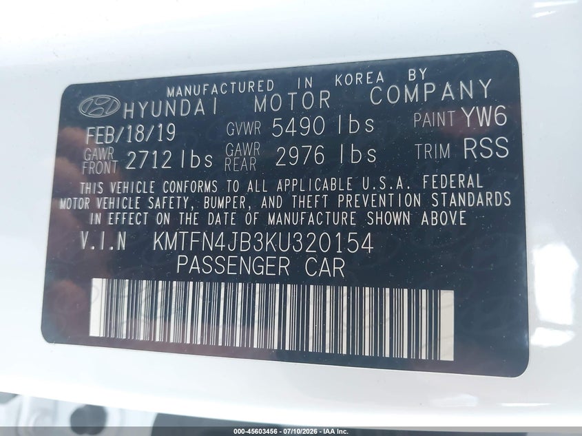 2019 Genesis G80 3.3T Sport VIN: KMTFN4JB3KU321546 Lot: 45603456