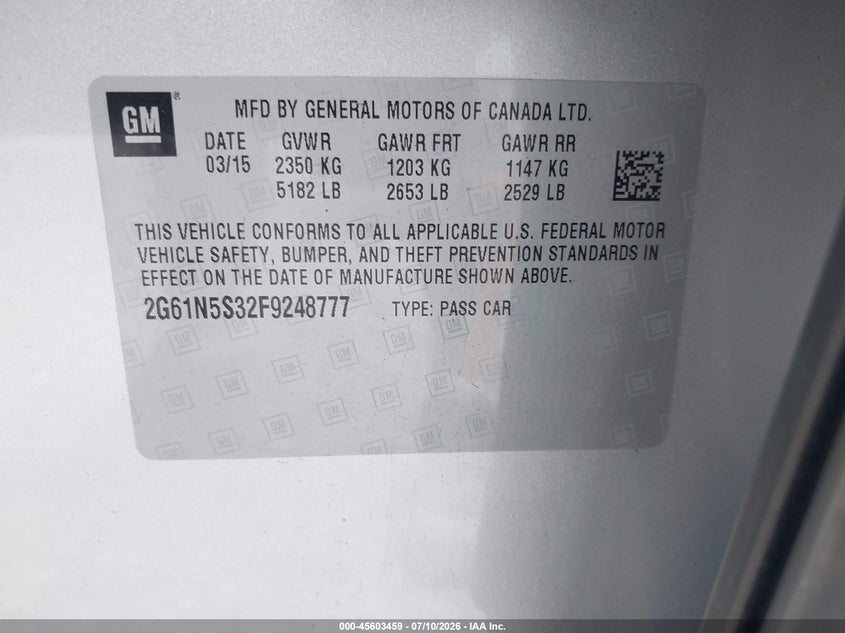 2015 Cadillac Xts Luxury VIN: 2G61N5S32F9248777 Lot: 45603459