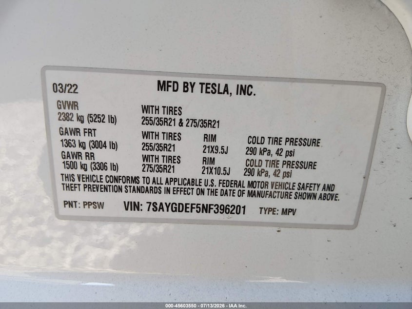 2022 TESLA MODEL Y SPORT UTILITY VEHICLE ELECTRIC