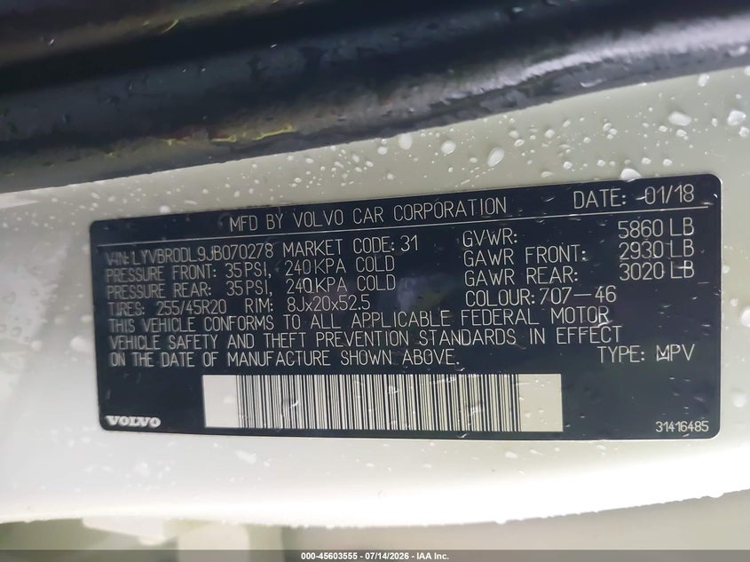 2018 Volvo Xc60 Hybrid T8 Inscription VIN: LYVBR0DL9JB070278 Lot: 45603555