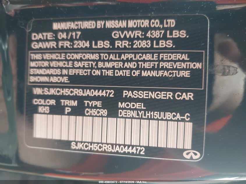 2018 Infiniti Qx30 Premium VIN: SJKCH5CR9JA044472 Lot: 45603572