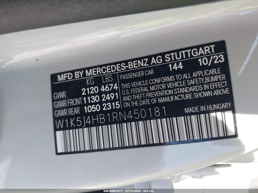 2024 Mercedes-Benz Cla 250 Coupe 4Matic VIN: W1K5J4HB1RN450181 Lot: 45603577