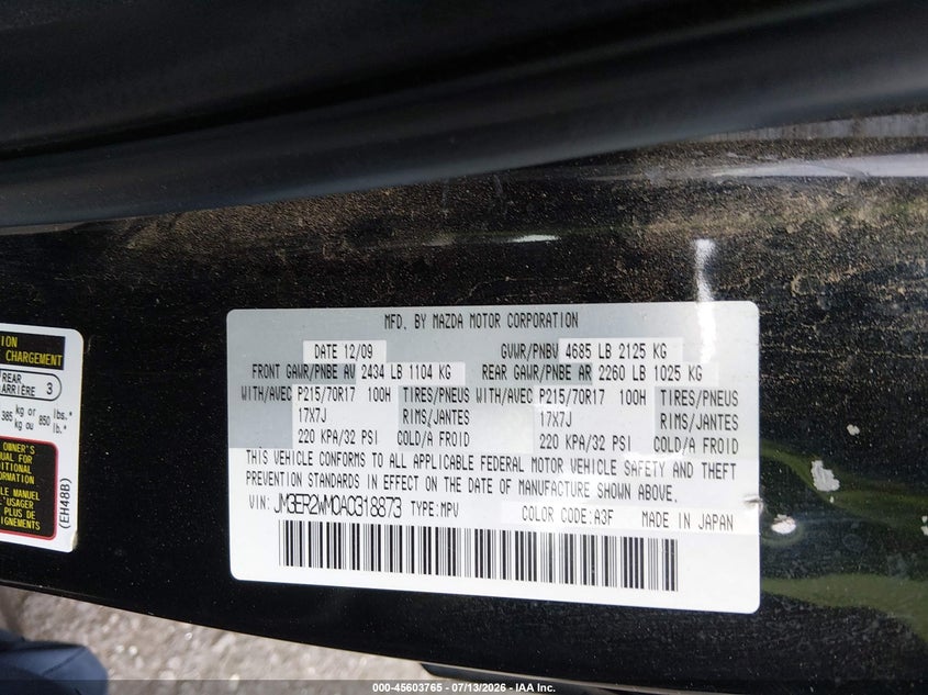 2010 Mazda Cx-7 I Sport VIN: JM3ER2WM0A0318873 Lot: 45603765