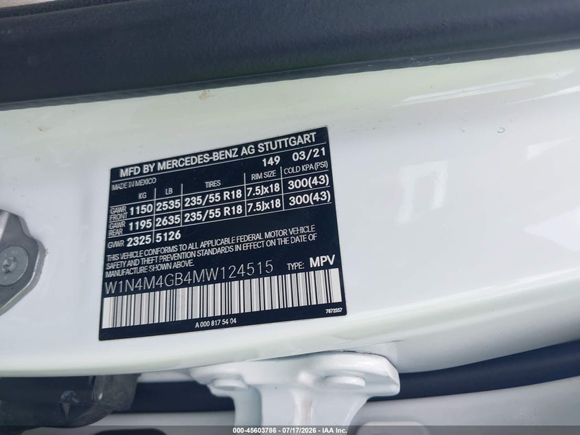 2021 Mercedes-Benz Glb 250 VIN: W1N4M4GB4MW124515 Lot: 45603786
