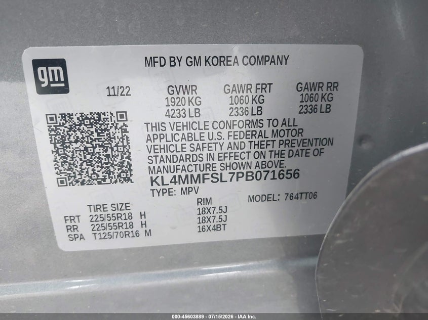 2023 Buick Encore Gx Essence Fwd VIN: KL4MMFSL7PB071656 Lot: 45603889