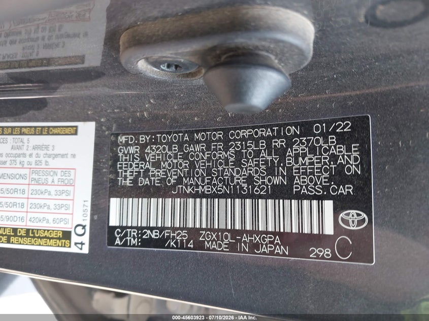 2022 Toyota C-Hr Nightshade Edition VIN: JTNKHMBX5N1131621 Lot: 45603923