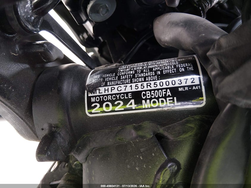 2024 Honda Cb500 F VIN: MLHPC7155R5000372 Lot: 45604131