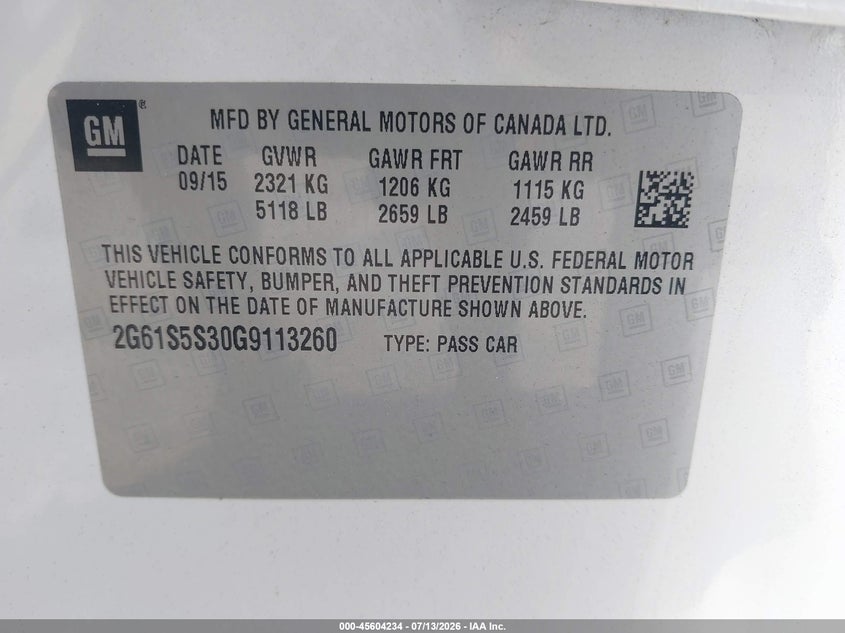 2016 Cadillac Xts Platinum VIN: 2G61S5S30G9113260 Lot: 45604234