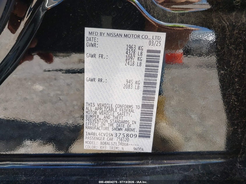 2025 NISSAN ALTIMA auction photo 8