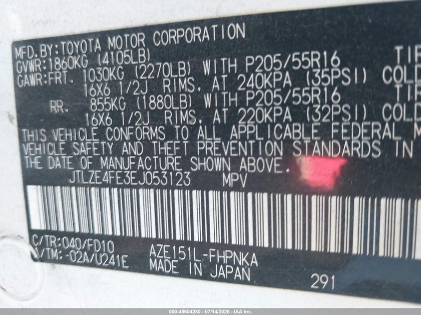 2014 Scion Xb VIN: JTLZE4FE3EJ053123 Lot: 45604280