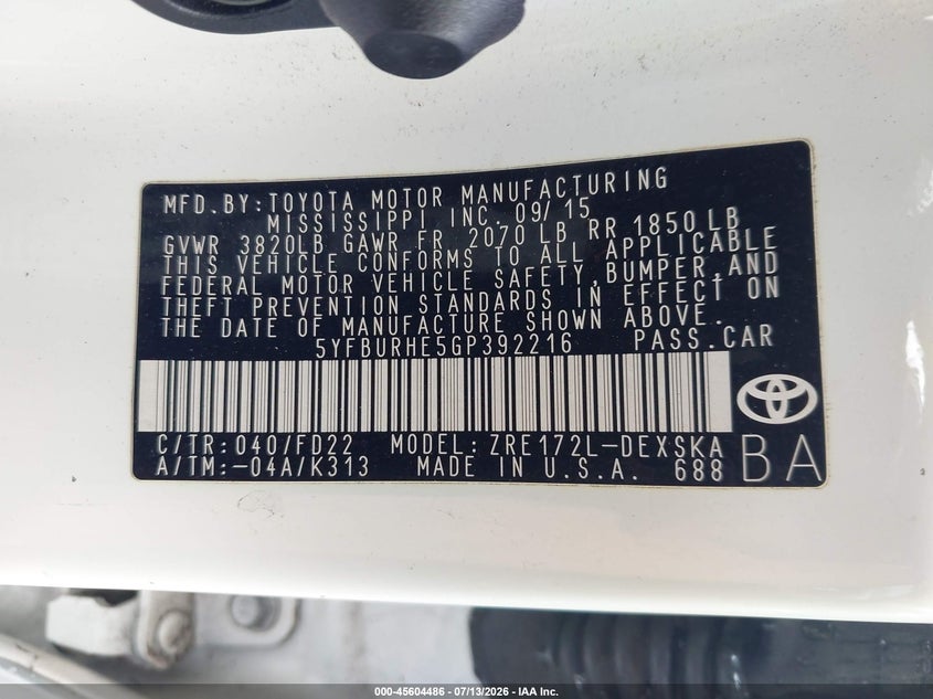 2016 TOYOTA COROLLA S PLUS — Photo 9