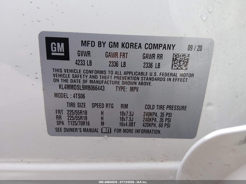 2021 Buick Encore Gx Fwd Select VIN: KL4MMDSL9MB066443 Lot: 45604535