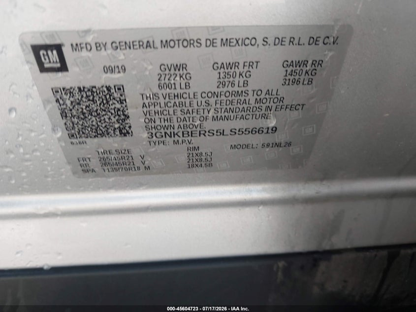 2020 Chevrolet Blazer Fwd Rs VIN: 3GNKBERS5LS556619 Lot: 45604723