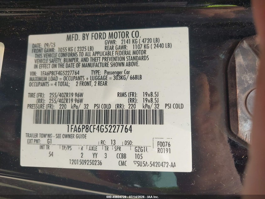 2016 FORD MUSTANG COUPE 5.0L V-8 DOHC, VVT, 435HP