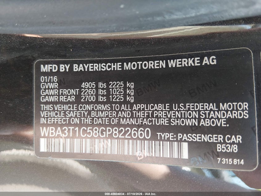 2016 BMW 428I xDrive VIN: WBA3T1C58GP822660 Lot: 45604834