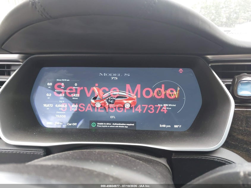2016 Tesla Model S 60/70/75/85 VIN: 5YJSA1E15GF147374 Lot: 45604977
