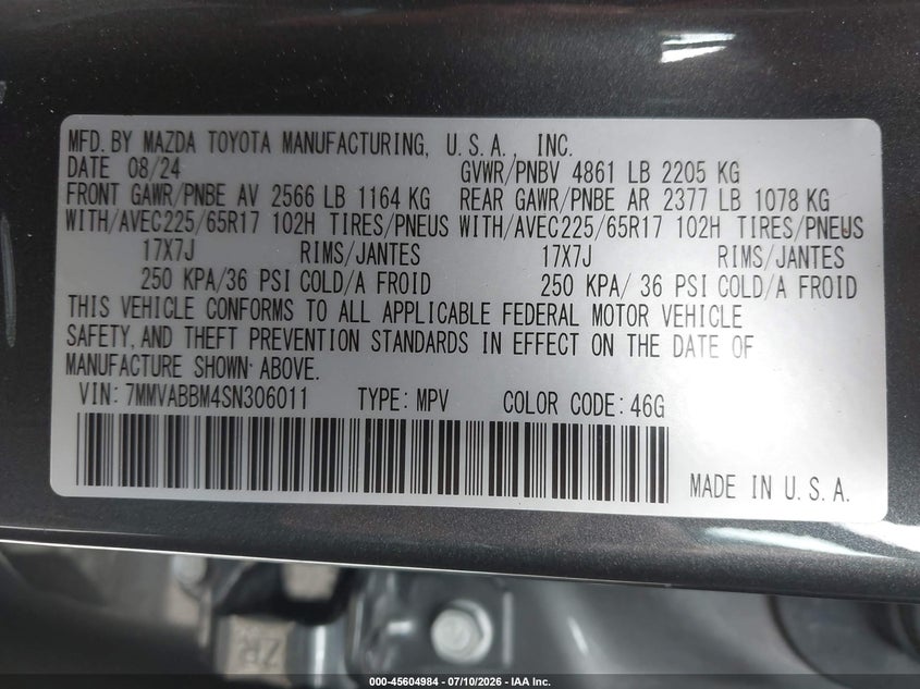 2025 Mazda Cx-50 2.5 S Preferred Package VIN: 7MMVABBM4SN306011 Lot: 45604984