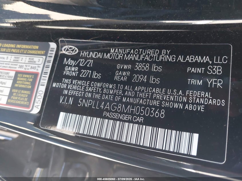 2021 Hyundai Elantra Se VIN: 5NPLL4AG8MH050368 Lot: 45605060