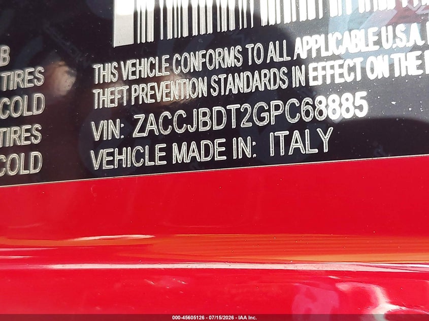 2016 Jeep Renegade Limited VIN: ZACCJBDT2GPC68885 Lot: 45605126
