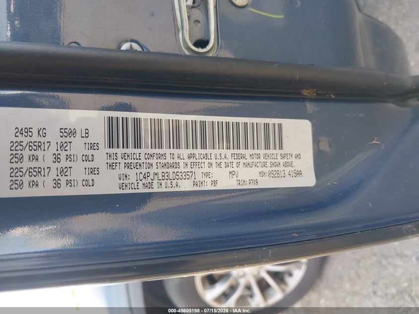 JEEP CHEROKEE 2020 VIN 1C4PJMLB3LD533571