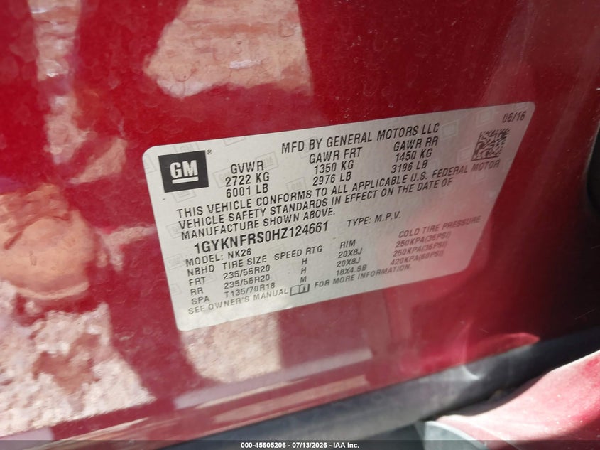 2017 Cadillac Xt5 Platinum VIN: 1GYKNFRS0HZ124661 Lot: 45605206
