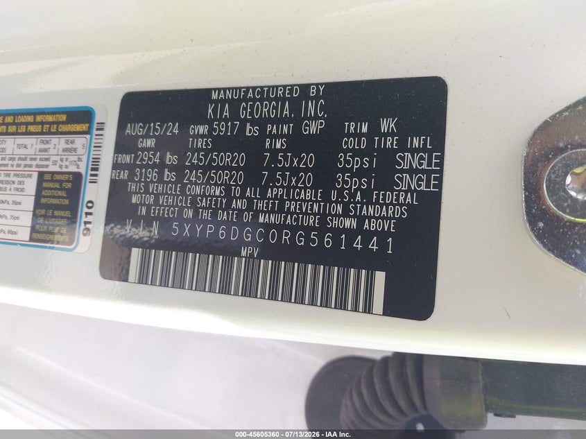 2024 Kia Telluride S VIN: 5XYP6DGC0RG561441 Lot: 45605360