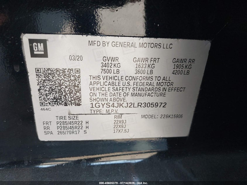 2020 Cadillac Escalade Esv 4Wd Premium Luxury VIN: 1GYS4JKJ2LR305972 Lot: 45605379