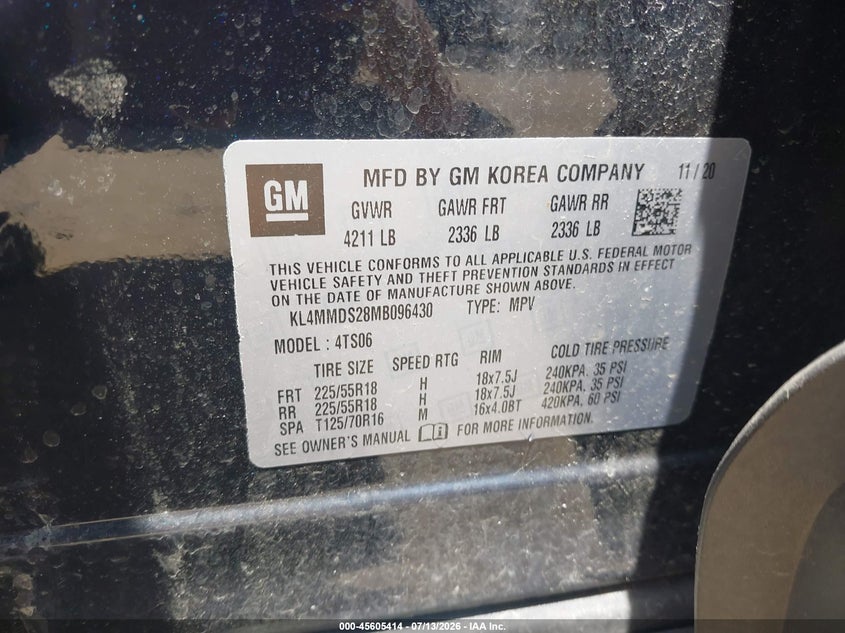 2021 Buick Encore Gx Fwd Select VIN: KL4MMDS28MB096430 Lot: 45605414