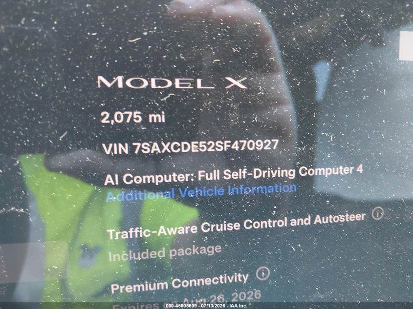 2025 Tesla Model X Long Range VIN: 7SAXCDE52SF470927 Lot: 45605609